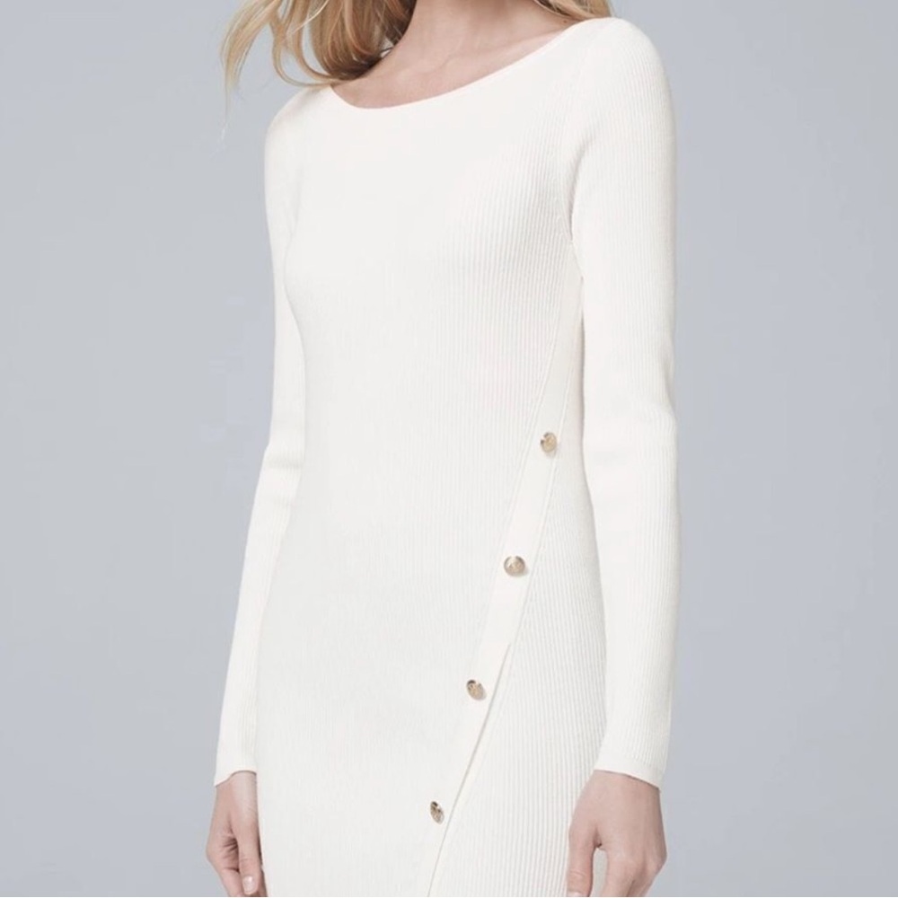 White House Black Market Ribbed White Longline Sweater with Buttons Size S